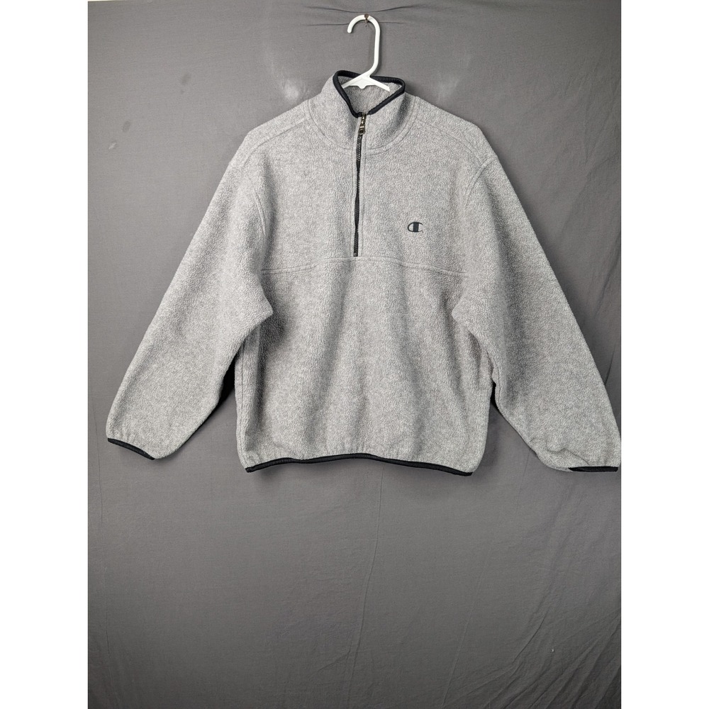 Champion Mens Grey Quarter Zip Fleece Pullover‎ Sweater Size Medium